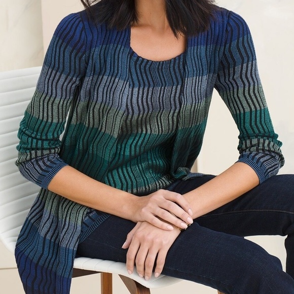 CHICOβS Colorful Striped Classic Fit Open Front Long Sleeve Cardigan Size L - Picture 1 of 14